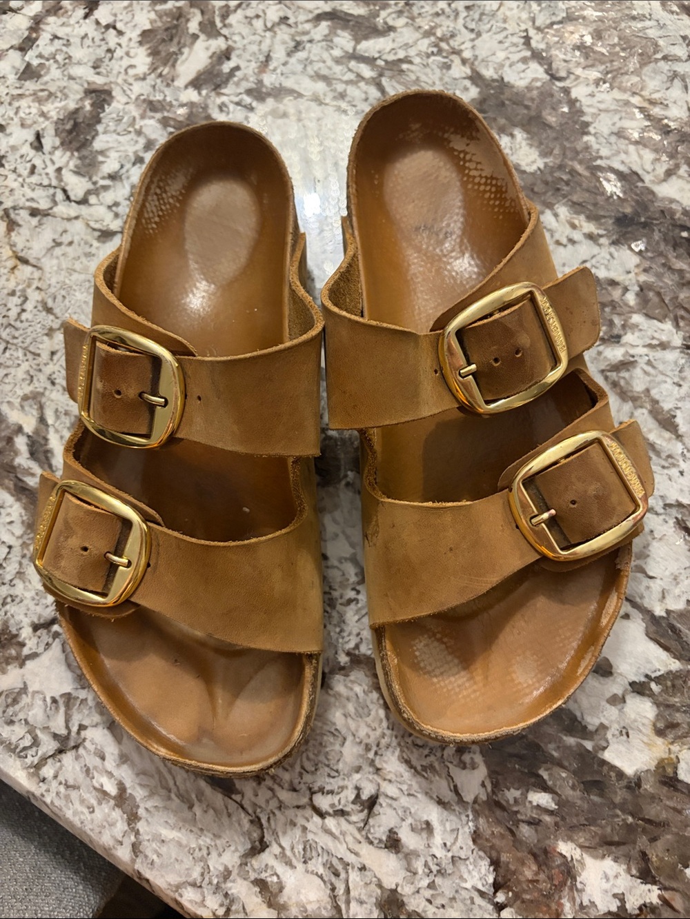 Birkenstock Tan Double-Buckle Slide Sandals size 40